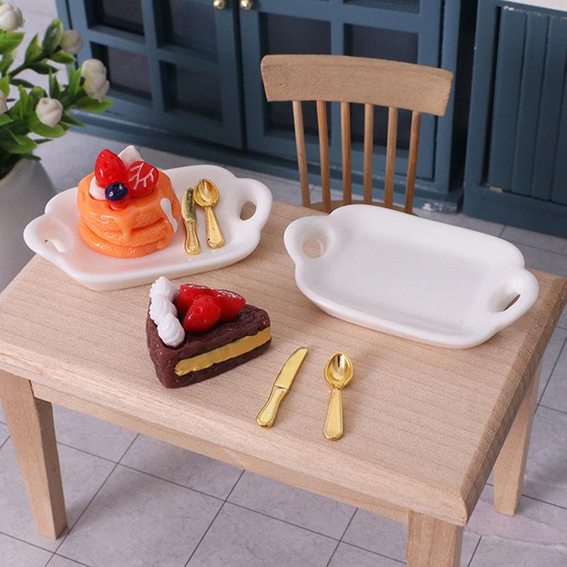 1 Set 1:12 Dollhouse Miniature Coffee Cup Cake Dessert Fork Spoon With Dinner Plate Kitchen Model Micro Landscape Decoration Toy