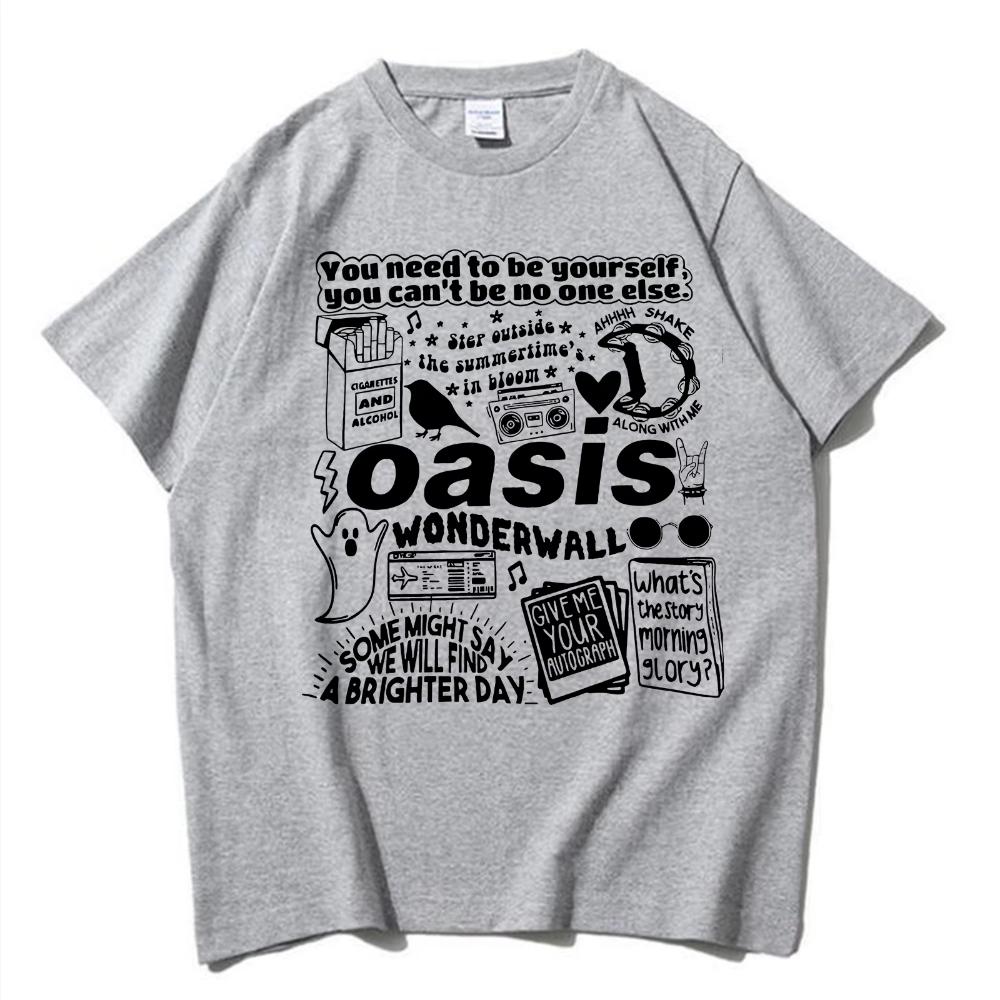 Oasis Реюнион Тур 2025 Хлопковая Футболка с Принтом Мужская Женская Харадзюку С Округлым Вырезом Oasis Live 25 Тур Мерч Повседневная Мужская Футболка Подарки