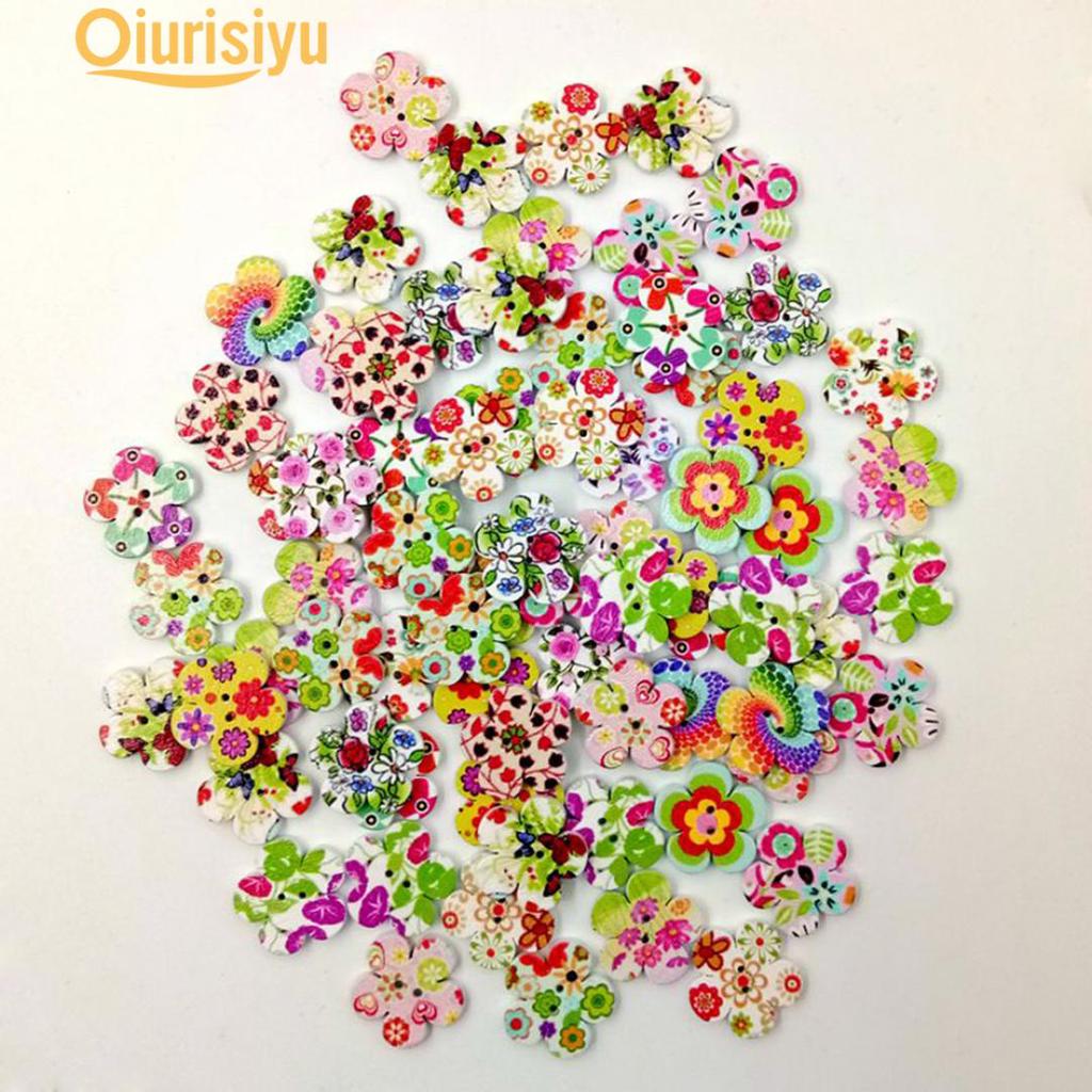 100 шт., деревянные цветочные пуговицы с 2 отверстиями, аксессуары для шитья, скрапбукинга, сделай сам, шитье одежды и ткани