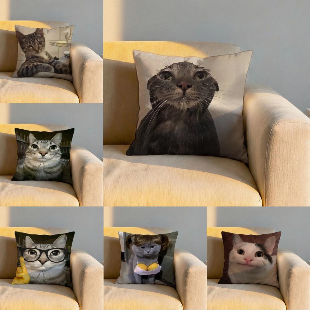 Pet Cat Funny memes Cushion Cover Soft Reversible Durable Pillow Cover MultiScene Use for Home Car Daily Comfort