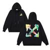 1082 Off-White 2025 Autumn/Winter New OW Leaf Color Graffiti Arrow Printed Men's and Women's Hoodies Sweatshirts