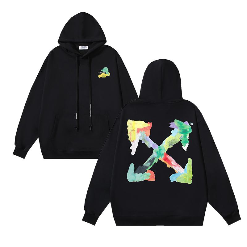 1082 Off-White 2026 Осень/Зима Новые OW Цвет Листа Граффити Стрела Печатные Толстовки с Капюшоном для Мужчин и Женщин
