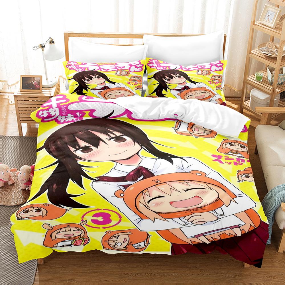 Постельное белье Himouto Umaru Chan 3 предмета Милый Чиби Умару Печать с персонажем аниме Пододеяльник Все размеры Настраиваемый для спальни