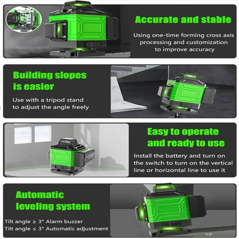 Профессиональный лазерный уровень с зелеными линиями для помещений/улицы 8/12/16 линий Высокоточный автоматический самовыравнивающийся измерительный инструмент