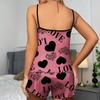 Women's Heart Print Summer Sleepwear Cami Top and Shorts Night Sleep Wear Pajamas 2 Pcs One Set Comfy Top with Shorts Pajamas