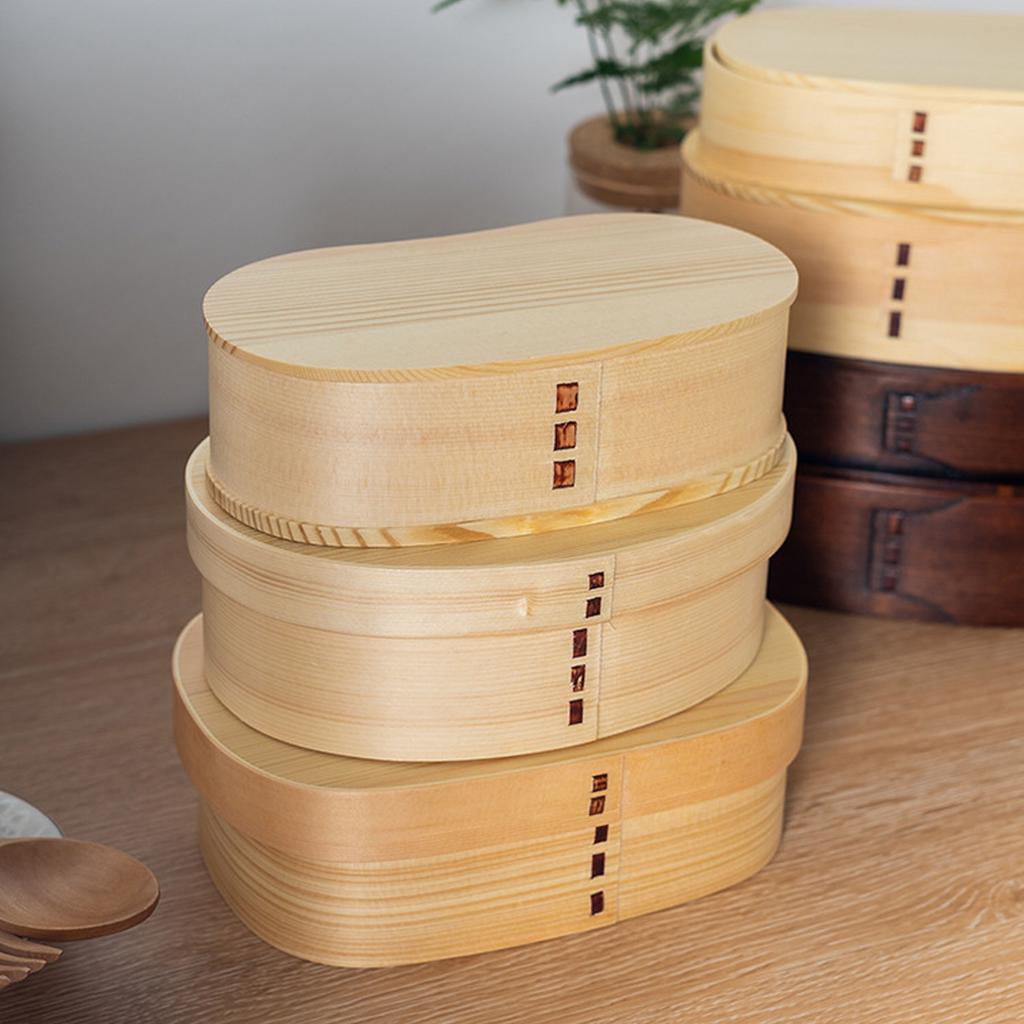 Lunch Box Set Japanese   Wooden Food Storage Container for Students Workers 19x10x9.5cm