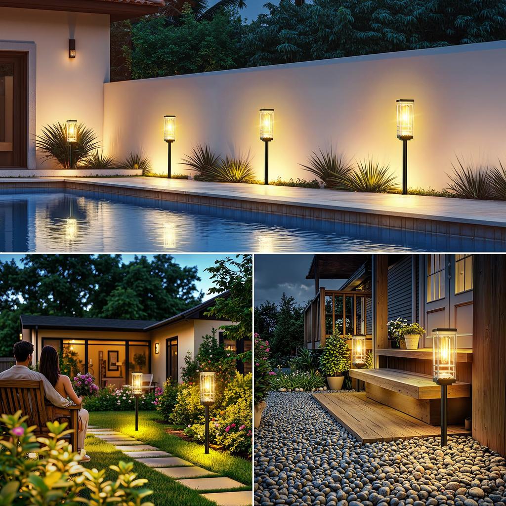 PUAIDA Наружные водонепроницаемые садовые фонари на солнечной батарее, IP65 водонепроницаемые, высокая яркость, гальванизированная внутренняя рама, светодиоды теплого белого света, автоматическое включение/выключение, время работы 15 часов,