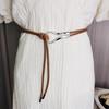 Brown Thin Leather Waist Belt Vintage Smooth Gold Buckle Adjustable for Female Cocktail Party Wear