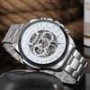 Top Brand Luxury Gold Winner Men Watch Cool Mechanical Automatic Wristwatch Stainless Steel Band Male Clock Skeleton Roman Dial