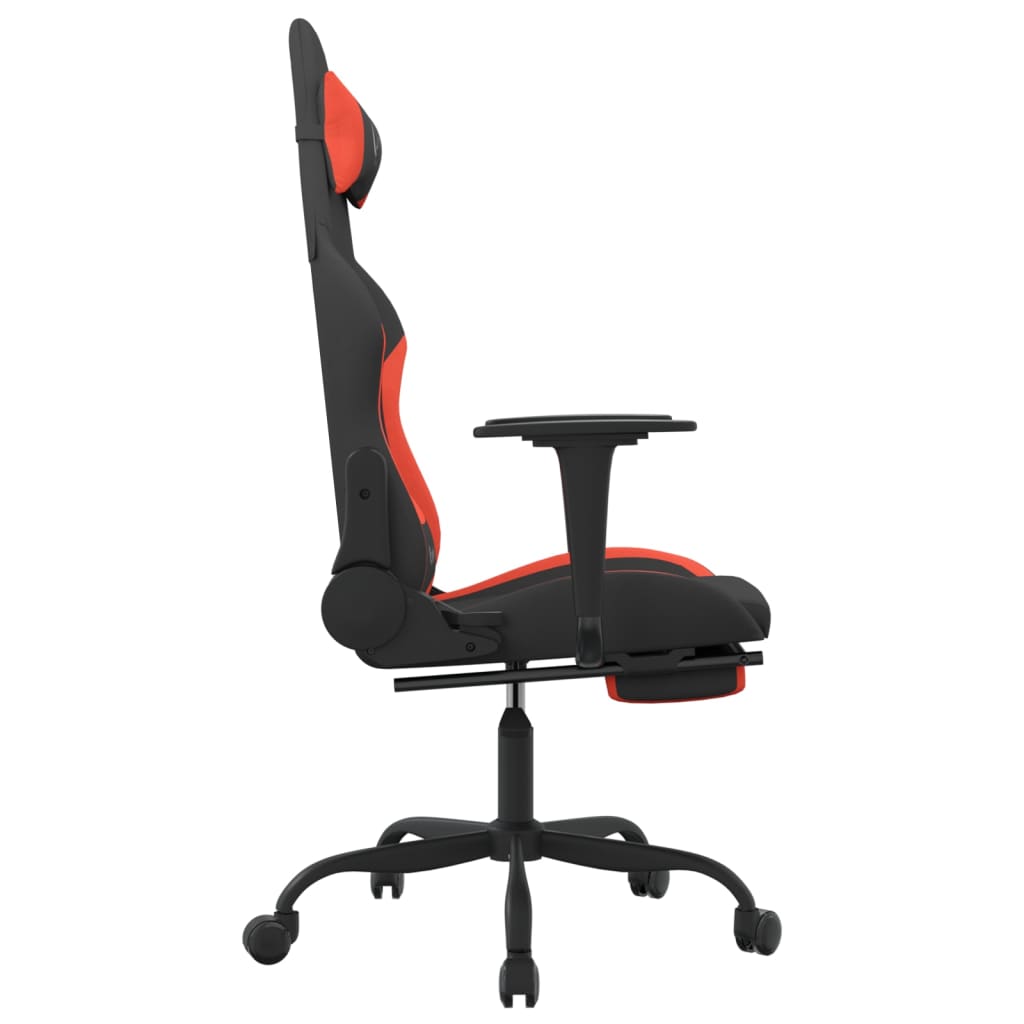 Gaming Chair with Massage Function and Footrest Black and Red Fabric