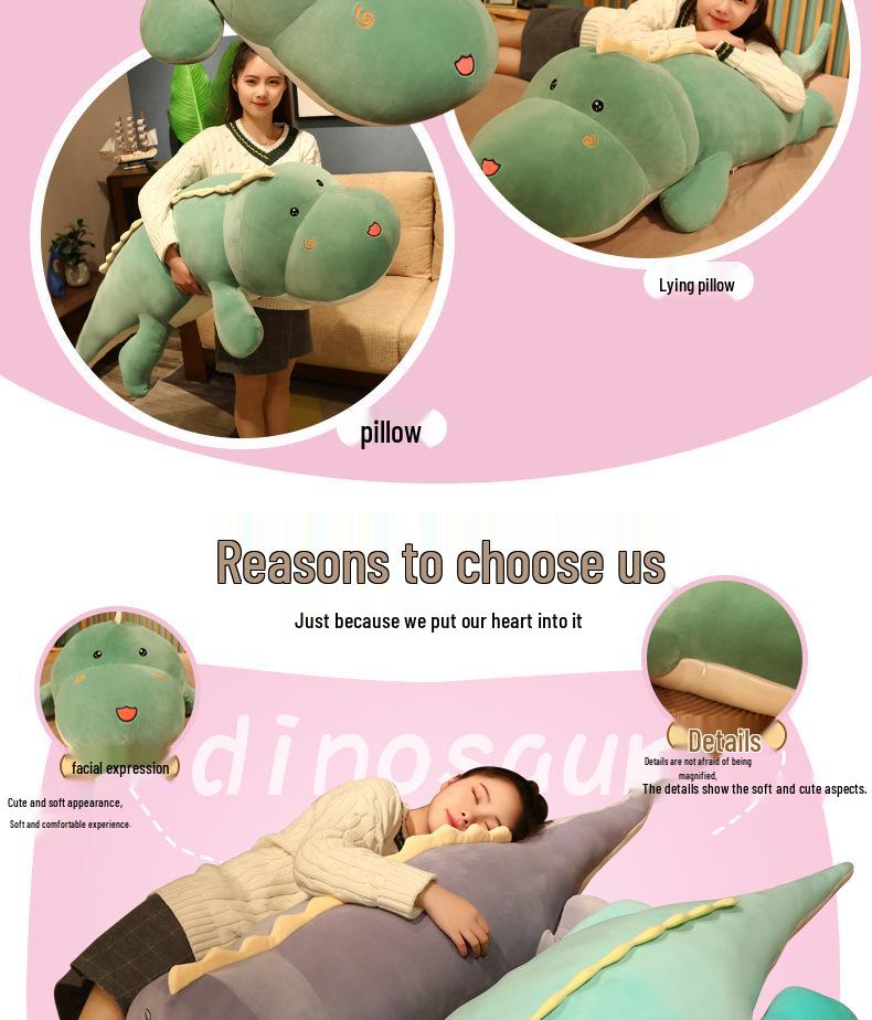 Soft Crocodile & Dinosaur Plush Body Pillow for Girls - Back Cushion & Leg-Clamping Sleeping Doll