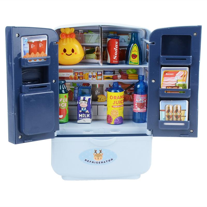 Children'S Simulation Kitchen Mini Appliances Refrigerator Toys Double Door Refrigerator Model Girl Play House Toys