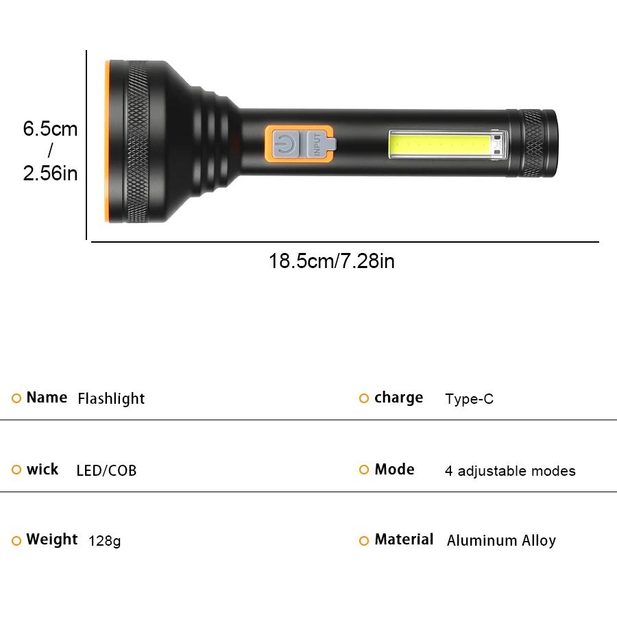High Power Led Flashlights Rechargeable Camping Spotlight with Side Light 4 Lighting Modes for Camping Adventure Fishing Outdoor