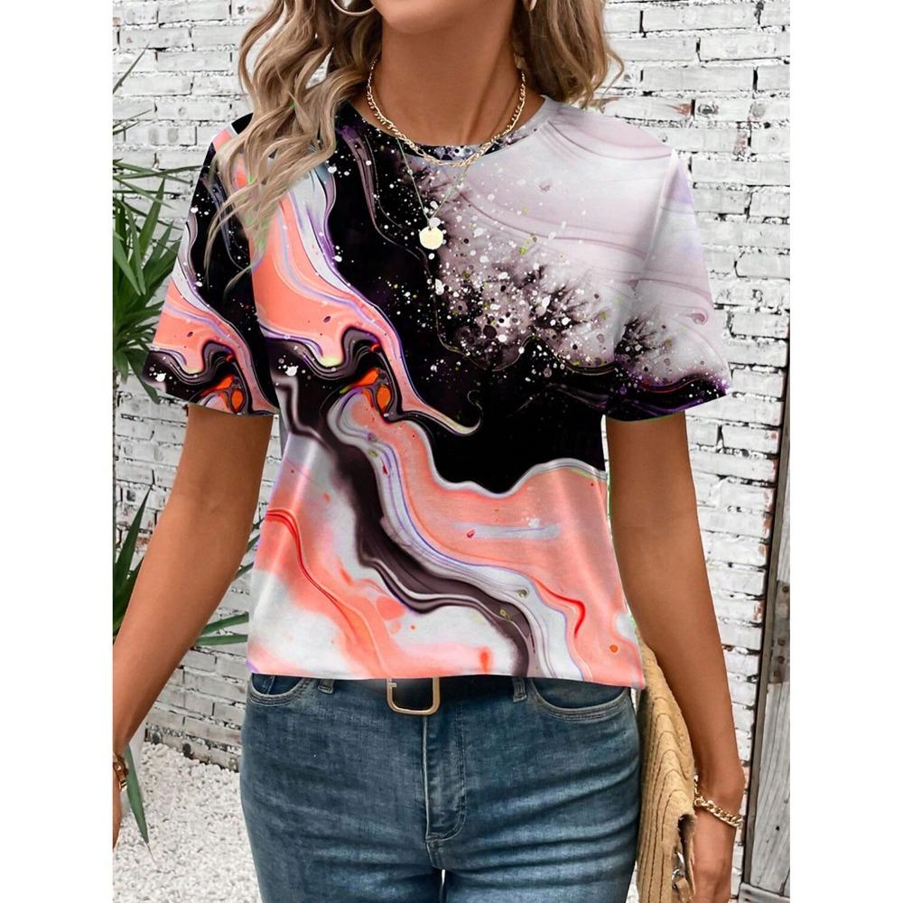 Women's Summer Fashion T-shirt, Printed T-shirt, Classic Short Sleeved Round Neck T-shirt