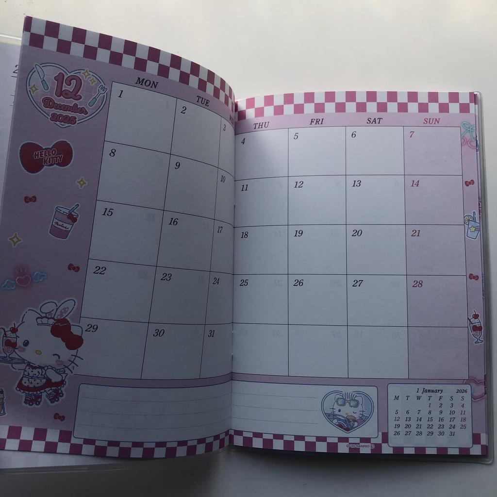 Sanrio Hello Kitty 2026 Monthly Schedule Book Size B6 Starts Oct 2025 - Ends Dec.2026 Daiso Japan