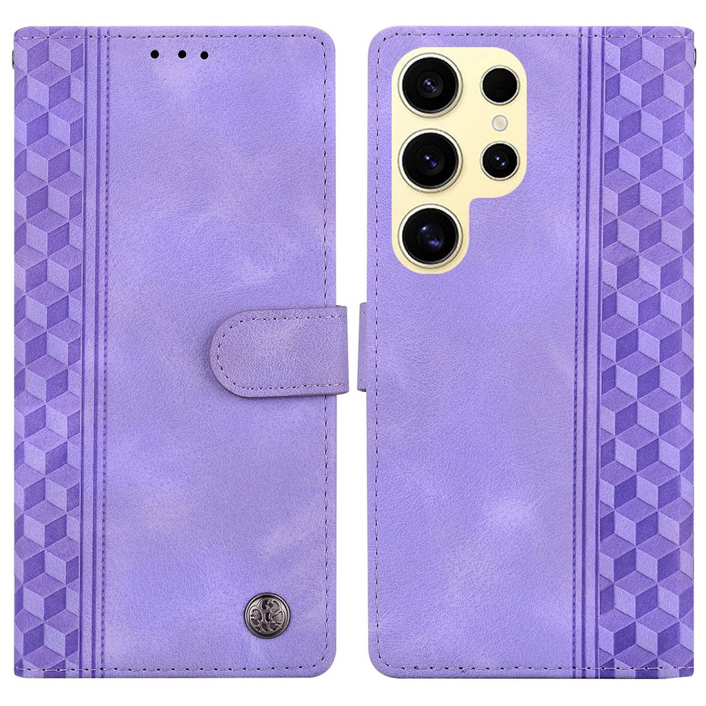 For Samsung Galaxy S25 Ultra Leather Case Imprinted Checkered Pattern Wallet Stand Flip Phone Cover