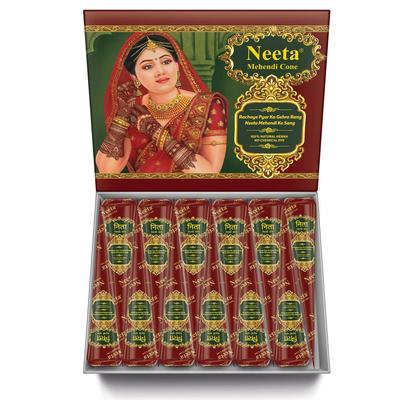 Конус для мехенди Neeta, боди-арт, полностью натуральная, травяная, чистая хна, упаковка 12 штук, 1 шт. для временных татуировок