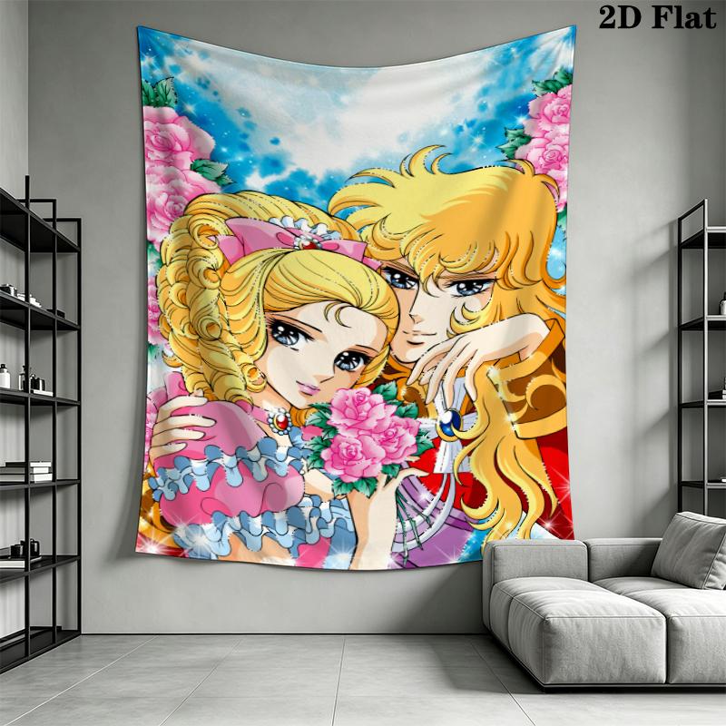 Versailles Rose Love Wall Tapestry Aesthetic Wall Hanging Printed Fabric Blanket Decorative Tapestries for Bedroom Living Room Home Decor