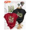 3 Elegant outfits for a girls' gathering T T-shirt with green plant and potted plant print, fresh forest style top, youthful and casual, versatile,