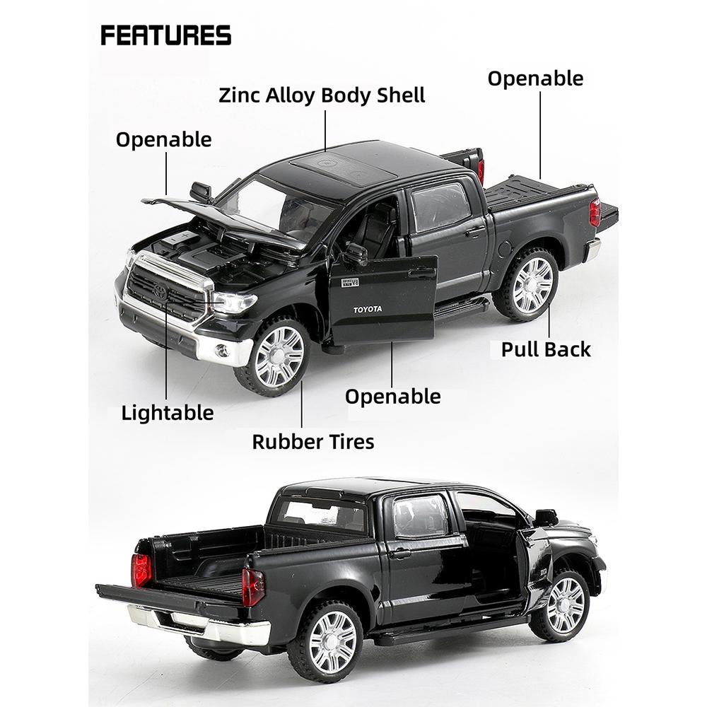 1/32 Масштаб Toyota Tundra Пикапы Литые автомобили Модель игрушки, игрушка из цинкового сплава со звуком и светом, откат, подарки на день рождения для детей