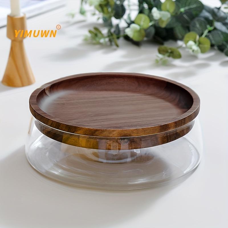 1pc Food Container Creative Glass Food Storage Containers With Wooden Lid Kitchen Snack Jat Fruit Container Candy Jar Nut Sundries Storage Organizer F