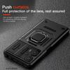 KEYSION Shockproof Armor Case for Xiaomi POCO F5 Slide Camera Lens Protection Ring Stand Phone Back Cover for Redmi Note 12S 4G