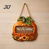 Durable Solid Wood Plaque Autumn Pumpkin Gnome Welcome Sign for Front Door, Rustic Hanging Thanksgiving Wall Ornament with Hemp Rope Fall Harvest Home