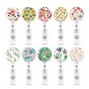 Flower Print Badge Holder Retractable Badge Holder Rotating ABS Badge Holder with Metal Clip for Nurse Doctor Student