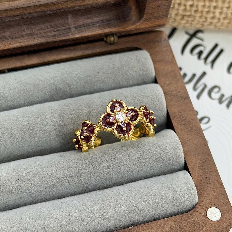 Милое эмалированное кольцо с наслоением, с капающим маслом, в виде цветка, темпераментное, открытое, женское, модное, нишевый дизайн, ощущение легкой роскоши