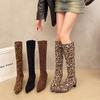 Winter Women Stretch Modern Boots Fashion Leopard Print Shoes Ladies Sexy High Heel Long Booties