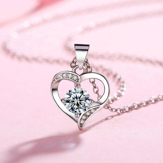New Luxury Crystal CZ Heart Pendant Choker Necklace 925 Sterling Silver Chain Necklaces For Women Wedding Jewelry Gifts