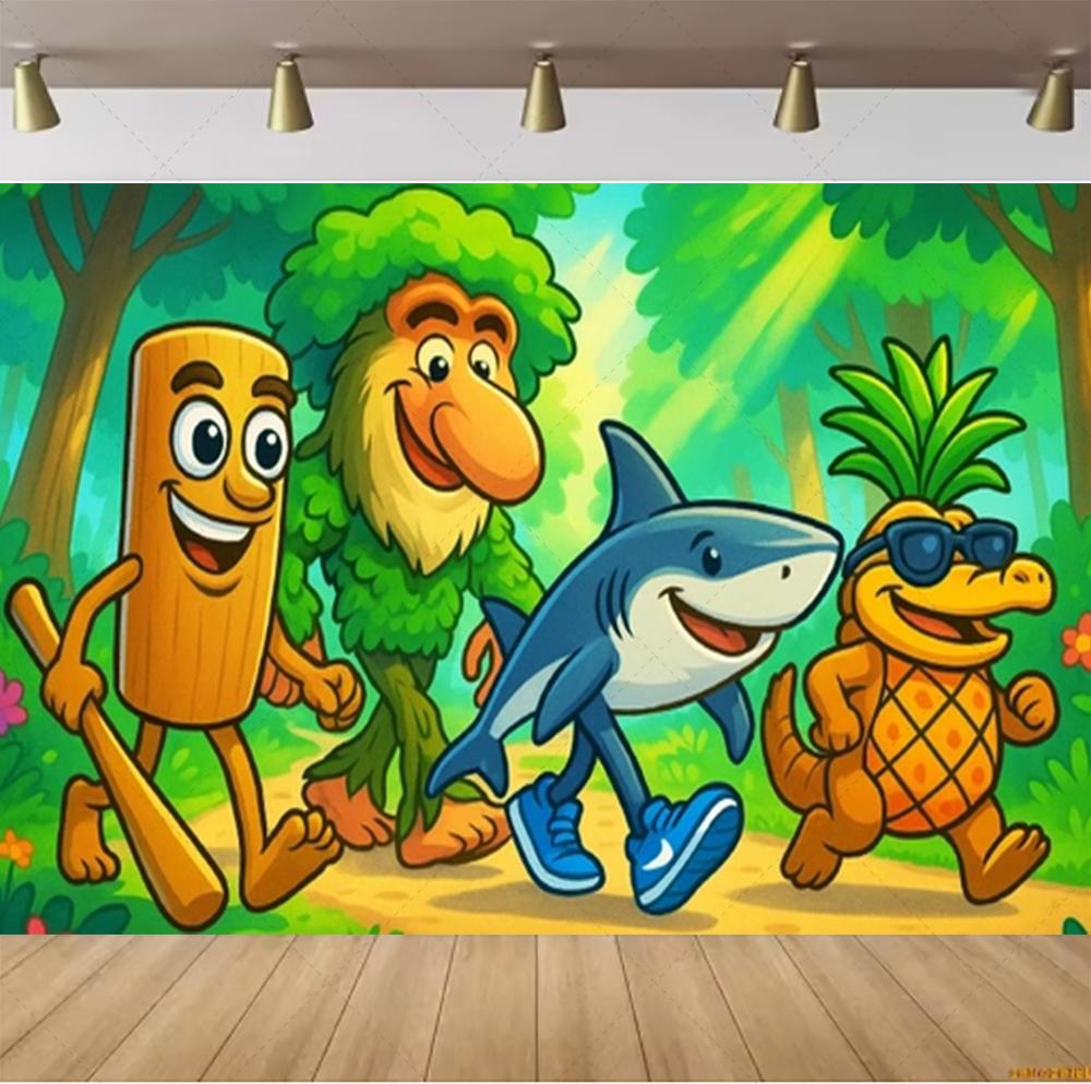T-ungTungTung-Sahur Brainrot Tralalo Birthday Party Backdrop Shark Maraca Custom Photobooth Kid Babyshower Cake Table Sign Decor1529