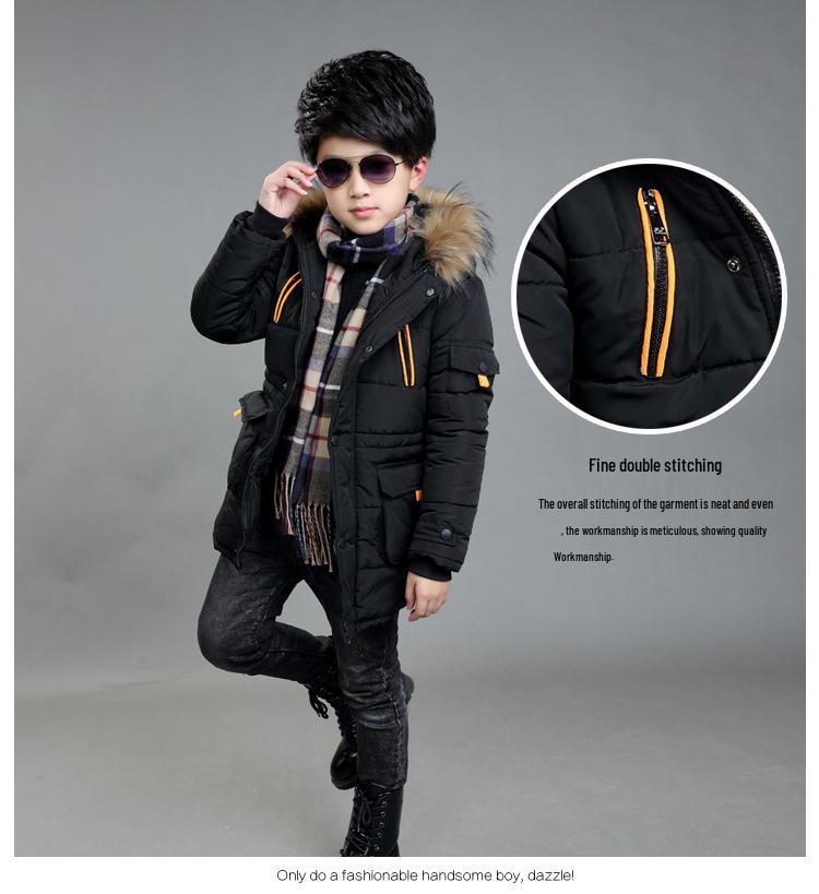 2023 Мальчиковая куртка средней длины с хлопковой подкладкой - Толстый, теплый пух для осени и зимы