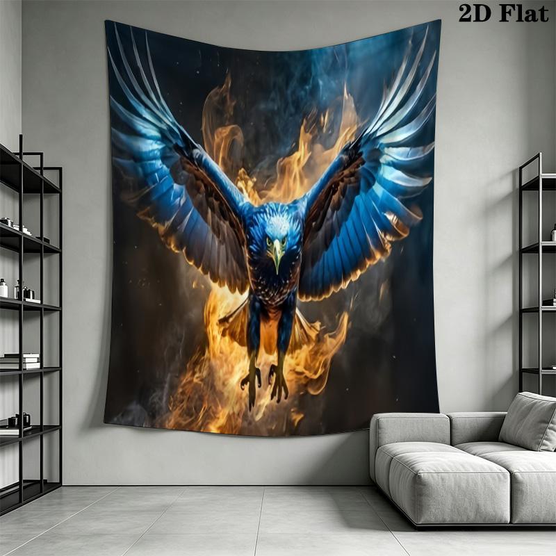 Bald Eagle Catching Fish Tapestry, Sunset Lake Forest Wildlife Oil Painting Wall Hanging Decor