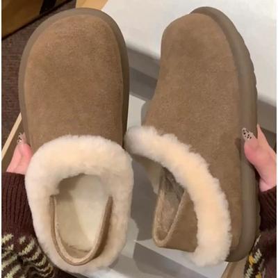 Версия из коровьей кожи~ женские зимние новые бархатные сноубутсы на толстой подошве, пушистые туфли, теплые хлопковые туфли