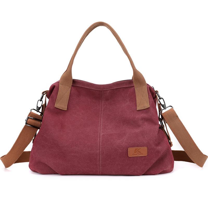 Casual Ladies Canvas Handbag With Secure Zipper Closure And Multiple Interior Pockets