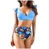Женское бикини с высокой талией и принтом, разделенными рюшами и подкладкой на груди, купальник без стального бюстгальтера