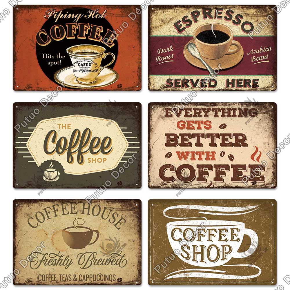 Decor Coffee Vintage Tin Sign Metal Sign Decorative Plaque Retro Plate Cafe Kitchen Living Room Coffee Bar Decoration