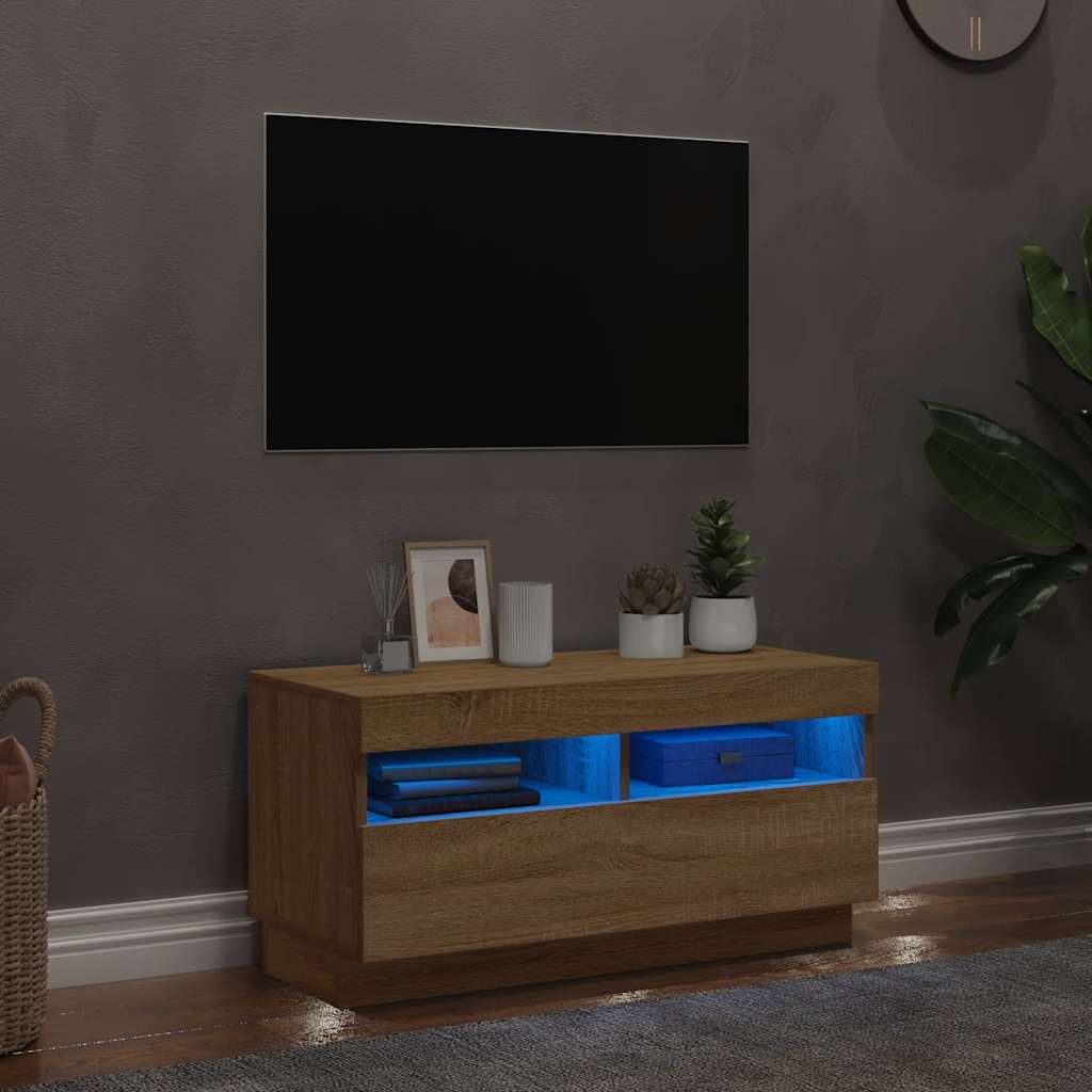 Vidaxl Szafka Tv Z Oświetleniem Led, Dąb Sonoma, 80X35X40 Cm