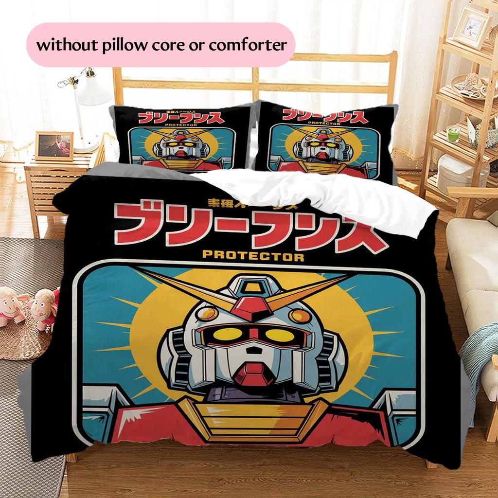 Gundam Mecha 3Pcs Bedding Set Anime Robot Printed Duvet Cover With Pillowcases For Boys Bedroom