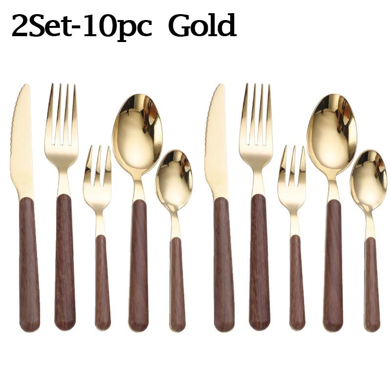 Набор столовых приборов с деревянной ручкой, столовая посуда из нержавеющей стали, вилка, нож, кофейная ложка, набор столовых приборов в западном стиле, можно мыть в посудомоечной машине
