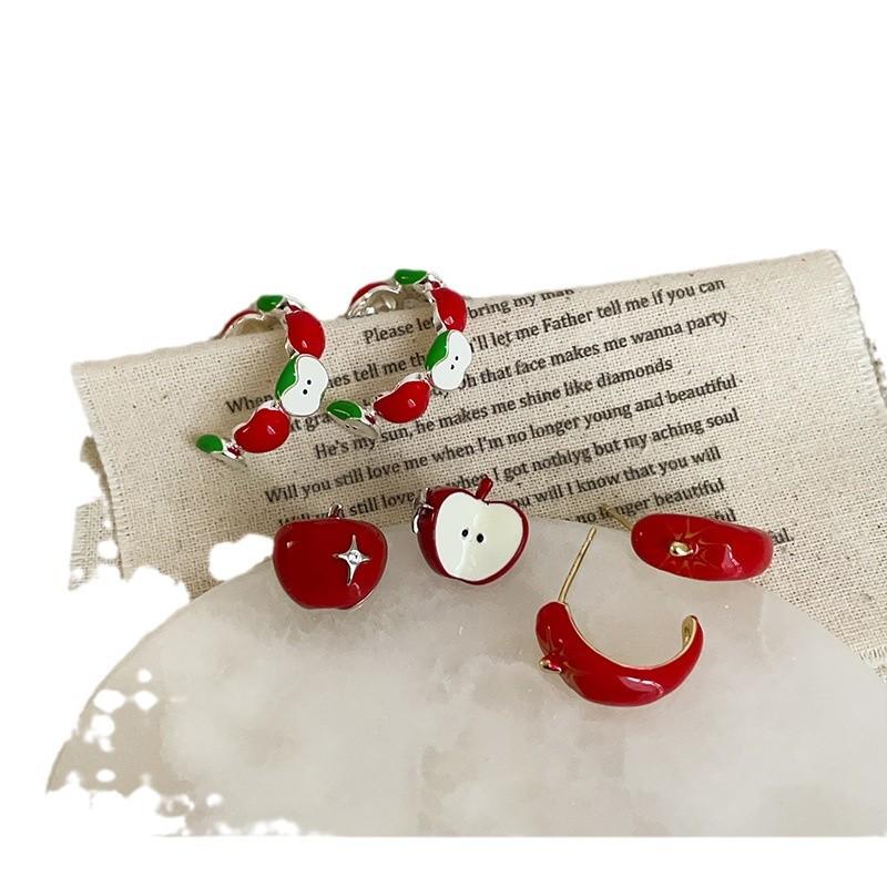 Дизайн Sense Игривые милые серьги-гвоздики в виде красного яблока Женские нишевые уникальные индивидуальные изысканные модные универсальные серьги