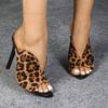 Fashion Sexy Leopard Print Women's High Heels Slippers Fashion Peep Toe Stiletto Shoes Mules Slides Summer Sandals Zapatos Mujer Size35