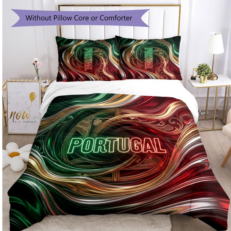 Portugal Football Printed Bedding 3 Piece Set Cozy Breathable Bed Cover Set as Housewarming Holiday Gift