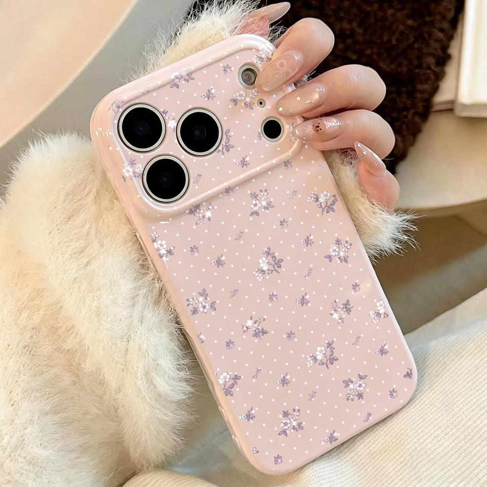Цветочный корейский силиконовый чехол для телефона для iPhone 17 Pro 16 11 13 12 15 14 Pro Max Крем-розовый с маленькими цветами Защита камеры