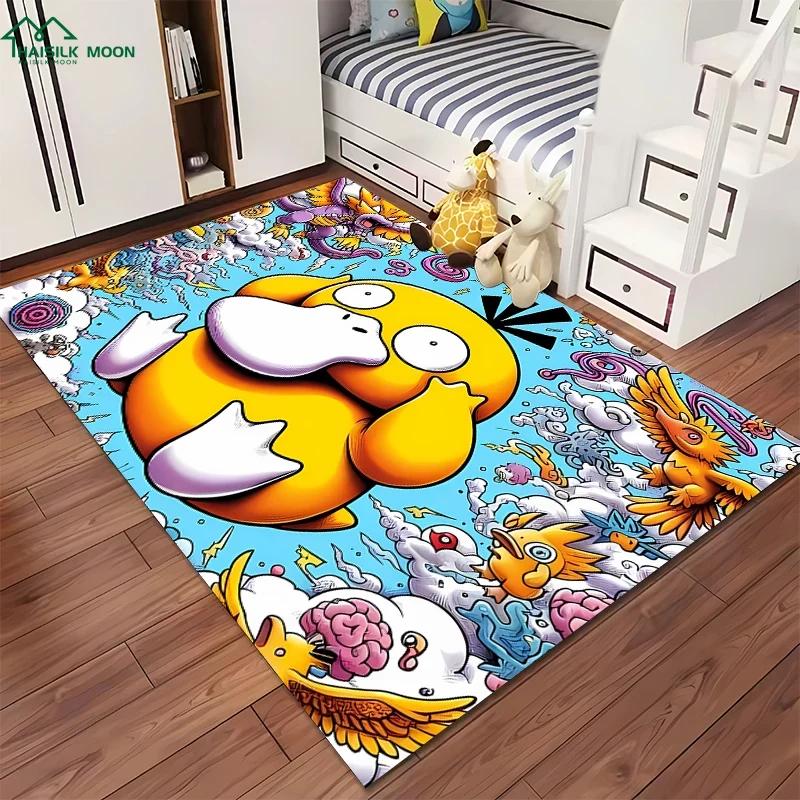 Japanese P0kem0n Theme Psyduck Printed Carpet Rugs for Living Room Bedroom Dining Office Sofa Non-Slip Large Decor Mat Potdemiel