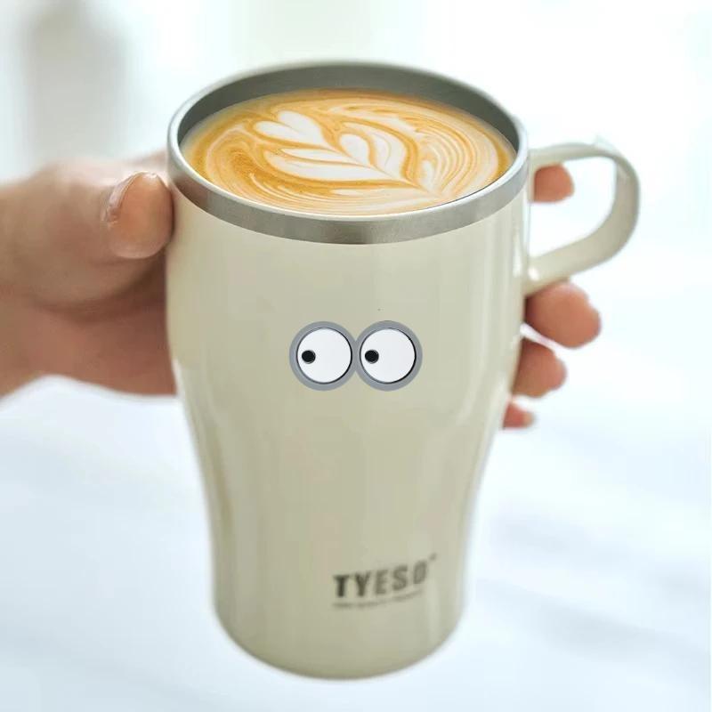 Tyeso 500ML Thermoses Insulated Coffee with Handle Portable Thermal Travel Mug for Hot Cold Drinks Outdoor Vacuum Office Home with Eye Sticker