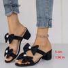 Fashion Summer Women's Footwear Thick Heel Sandals Women Fashion Pointed Toe Butterfly Knot Anti-slip Slippers Sandalias De Mujer Size36