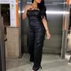Women's Solid Color Tube Top Tight Multi-pocket Jumpsuit