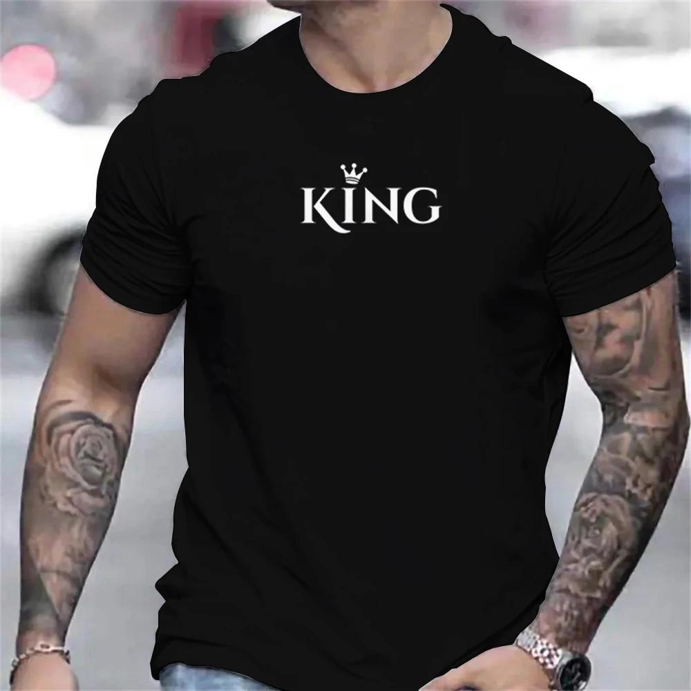 Винтажная мужская футболка с буквенным принтом King, мужская одежда, летняя повседневная уличная дизайнерская футболка с коротким рукавом, футболки большого размера
